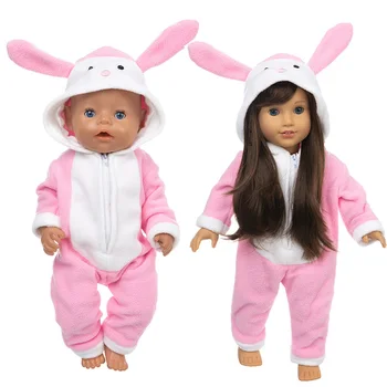 43 см дрехи за кукли розов гащеризон с заек 40 см Nenuco Ropa y su Hermanita 18 инча облекло за кукли за момичета пижамный комплект 0