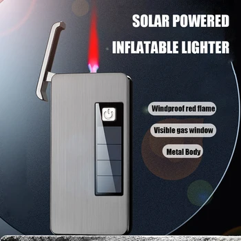 Нова Акумулаторна Ветрозащитная Запалка На слънчеви батерии С Червен Пламък, Видима Газова Прозорец Запалка За Пури, Малък Подарък за Мъж