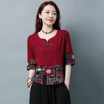 2022 китайска блуза hanfu дамски националната реколта риза рокля традиционна бродерия на цвете рокля бельо памучен блуза 0