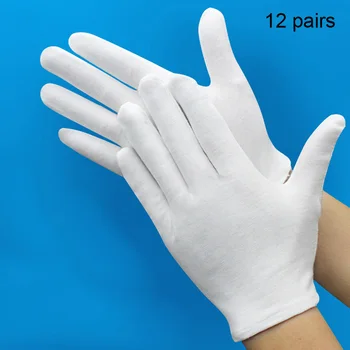 12 Чифта Памучни Бели Меки Ръкавици За Обработка на Бижута Защита на Ръцете AIC88 0