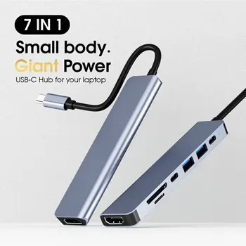 7 в 1 C USB Хъб за 4K, HDMI-съвместим адаптер Type C OTG Thunderbolt 3 Док-станция с PD TF SD за Macbook Pro /Air iPad XPS Surface
