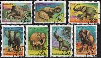 7 бр./компл. Пощенски Марки Танзания 1991 Слон е Използвал Пощенски Марки с Маркировка за Колекционери 0
