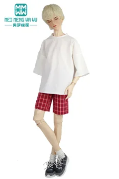 Дрехи за кукли е подходящ 68-75 см BJD SD17 чичо 1/3 Сферична панта кукли, Модни тениски, шорти в клетката, кожени обувки 1