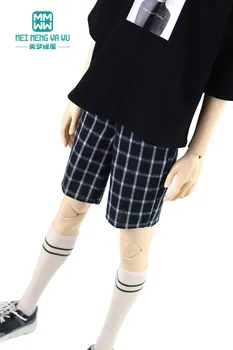 Дрехи за кукли е подходящ 68-75 см BJD SD17 чичо 1/3 Сферична панта кукли, Модни тениски, шорти в клетката, кожени обувки 2