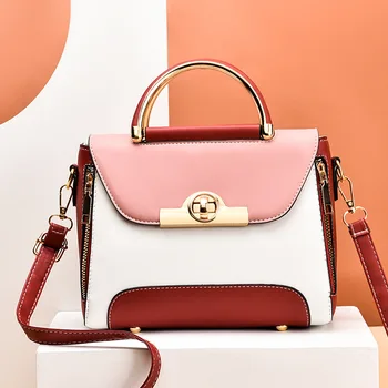 2022 Лятна Нова Мода Проста Женска Чанта Тенденцията в Контрастен Цвят, Малка Квадратна Чанта От Изкуствена кожа, Диагонално Чанта На едно рамо, дамски