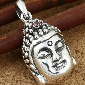 Ръчно изработени 925 Сребърна Висулка Буда реколта сребро Тибетски Амулет във Формата На Главата на Буда Висулка Амулет За Късмет