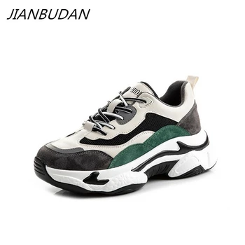 JIANBUDAN/ Зимни огромни маратонки Дамски ежедневни модел обувки от естествена кожа с плюшем; топли зимни памучен обувки на платформа от 35 до 40 размер