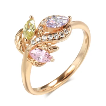 Kinel Нов 585 Rose Gold Crystal Цвете Пръстен За Жени Модни Цветни Натурален Циркон Пръстена Изящни Сватбени Декорации Подарък На Булката