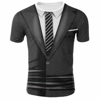 Мъжки дрехи забавен фалшив костюм 3D тениска смокинг вратовръзка пеперуда 3D тениска с принтом за мъже 2022 лятна градинска мода фалшив костюм мъжка Тениска 5