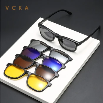 VCKA 5 + 1 Костюм Модни Слънчеви очила на клипсах Дамски Рамки Магнитни Очила за късогледство рецепта Мъжки слънчеви Очила от -0,5 ДО -6,0