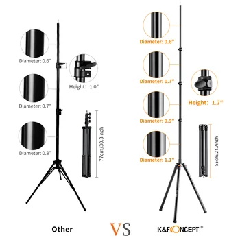 K & F Concept Статив за камера Тежкотоварни Лесна Стойка, регулируем на Височина Максимум 90,5 инча от Алуминиева сплав с Калъф за директно излъчване 4