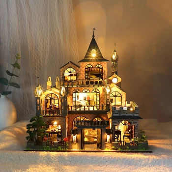 Недовършена Куклена Къща със Собствените си Ръце 3D Пъзели Миниатюрен Замък Детски Играчки със Собствените си Ръце Коледен Подарък За Рожден Ден
