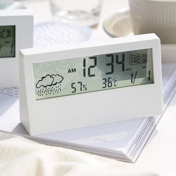 LCD Часовник Измерване на температура и влажност на въздуха Електронен Будилник метеорологичната станция Дисплей Децата Студенти Мини-Будилник 0