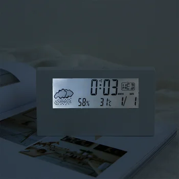 LCD Часовник Измерване на температура и влажност на въздуха Електронен Будилник метеорологичната станция Дисплей Децата Студенти Мини-Будилник 1