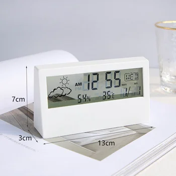 LCD Часовник Измерване на температура и влажност на въздуха Електронен Будилник метеорологичната станция Дисплей Децата Студенти Мини-Будилник 5