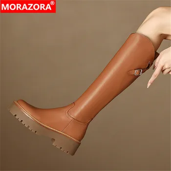 MORAZORA/Новост 2023 г.; Дамски обувки от естествена кожа с цип; Модни Дамски обувки на платформа; сезон Есен-зима; Ботуши до Коляното