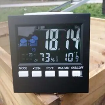Безжична Интелигентна метеорологичната станция Цифров Термометър, Влагомер за Измерване на Температура И Влажност на въздуха Цветен LCD ДИСПЛЕЙ с Прогноза за Времето Часовник Будилник 2