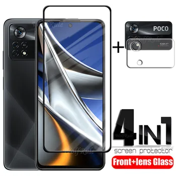4-в-1 За Xiaomi Poco Pro X4 5G Стъкло За Poco Pro X4 Закалено стъкло на цял екран защита За Poco M3 M4 X3 X4 Pro Стъкло на обектива