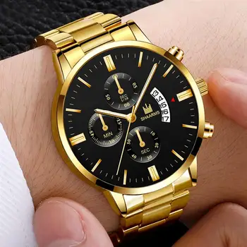2022 Мъжки луксозни бизнес Военните Кварцови часовници със злато каишка от неръждаема стомана, мъжки часовник с календар дата, мъжки часовник Relogio direct