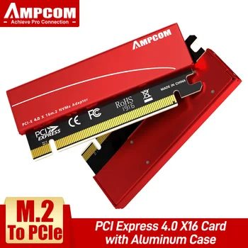 Адаптер AMPCOM M. 2 NVME за PCIE 4.0 X16, Такса разширяване на pcie x16 Gen4 с алуминиев корпус на радиатора, За Samsung 980 PRO, 970 EVO 0
