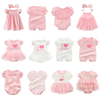 Дрехи и рокли за новородени Момичета, Летни Розови Комплекти Дрехи Принцеси За Момичета На рождения Ден на 0, 3, 6, 9 месеца, roupa bebe