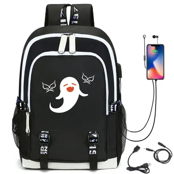 Hu Tao Раница с USB Порт за Зареждане на Сладък Genshin Impact Cosplay Чанта за Книги за Момчета и Момичета Подарък Училище Mochila