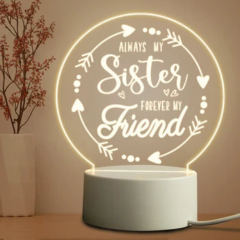 Сестра Подаръци 3D лека нощ Акрилни USB Led нощна светлина за Сестра Рожден Ден Декор Коледна Украса и Подарък за Деня на Благодарността