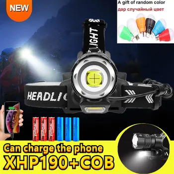 Newst XHP190 COB LED Налобный фенер мощен 18650 с висок капацитет акумулаторна батерия USB налобный фенер с увеличение налобный фенерче За Риболов XHP90 Light