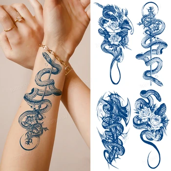 стикер татуировки сок водоустойчив дълга 7-15 дни полупостоянная временна татуировка на змия кръст ръка на ръка татуировка ръкав възрастен 0