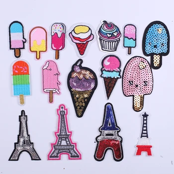 Париж, Айфеловата кула, Бродирани Ленти за дрехи, Апликация за Шиене сладолед, Пришитая Нашивка, Апликация 