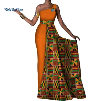 Нов Базен Riche Африка Принт Дълги Вечерни Рокли за Жени на Едно Рамо Дашики Анкара Рокля Дамски Африканска Облекло WY3692
