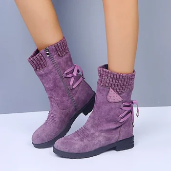 2022 Новата модерна универсална дамски зимни обувки, средни ботуши, дамски модни зимни ботуши до бедрата, обувки за запазване на топлината