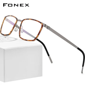 Рамки за Очила от Ацетат Сплав FONEX за Мъже, Квадратни Рамки за Очила при Късогледство, Оптични Рамки за Очила по Рецепта 2020, Безвинтовые Очила 98629