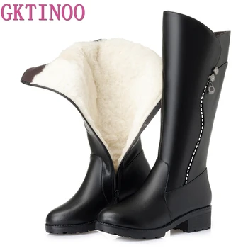 GKTINOO/Дамски ботуши до коляното, Новост 2022 г., Дамски зимни обувки от естествена кожа, Топли, Вълнени, зимни ботуши, дамски обувки на платформа, по-Големи Размери 35-43 0