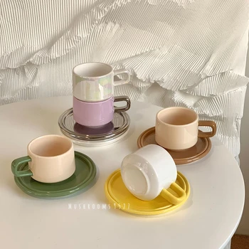 Гъби 9527 Висококачествени Несъвместими Керамични Чаши за Кафе Чаши За лате Нежна Чаша За Следобеден Чай, Чинии В Корейски Стил Чаша От Мъниста 1
