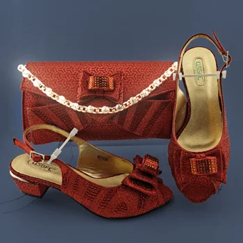 Ново записване, летни Сандали в червен цвят, комплект от обувки и чанти, Модни дамски обувки на нисък ток в нигерия стил и комплект с чанта За Вечерни партита