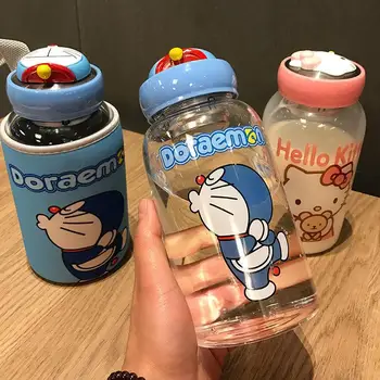 600 мл Sanrio Hello Kitty Стъклена Чаша Сладък Котка Преносима Модерен Чифт Чаена Бутилка Сладък Творчески Студена Напитка Чаша За Закуска За Момичета