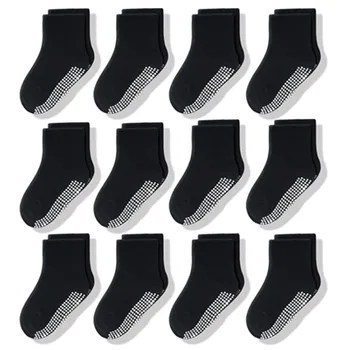 12 чифта/лот, Нескользящие Чорапи за деца с дръжка за Момчета и момичета, Детски Мини Памучни чорапи за екипажа, от 1 до 7 години