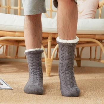 Мъжки Домашни Чорапи Зимни Топли Къси Памучни Сгъстено Плюс Кадифе Спални Меки Нескользящие Подови Топли Чорапи Мъжки Подаръци 2023 Нова