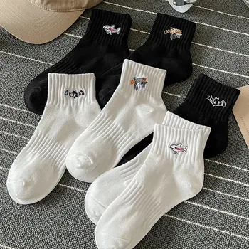Висококачествени памучни чорапи за мъжете и жените, къси чорапи, спортни чорапи, мъжки и дамски чорапи, черно-бели чорапи обикновена