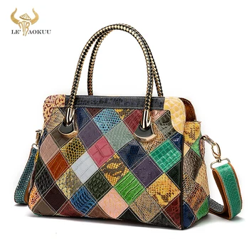 Нова Многоцветен Качествена и Луксозна Дамска чанта От естествена Кожа в стил Мозайка, Голяма пазарска Чанта, Дамски Дизайнерски Дамски чанти-тоут 496