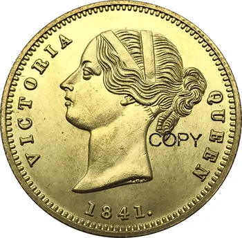 Индия - Британска монета One Mohur Victoria 1841 от истинско злато с двойна оплеткой Източно-Индийска компания