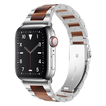 Каишка за часовник от смола от неръждаема Стомана за Apple Watch 44 мм 42 мм 42 мм 38 мм 41/45 мм за Iwatch Series 6 7 4 SE 5 Гривна Лукс 0