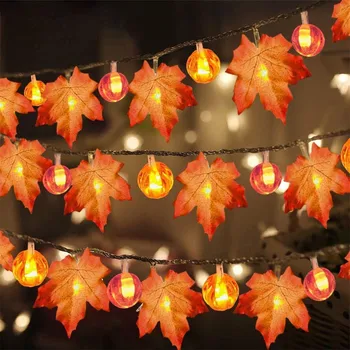 4 М 40 LED Тиква Кленов Лист Струнни Светлини Хелоуин 3D Тыквенная Венец Светлини за Хелоуин, Деня на Благодарността Есенни Декорации Светлини