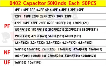 SMD 0402 Керамичен кондензатор Асорти Комплект 1pF ~ 10 icf 50 стойности * 50 бр. = 2500 бр. Чип Керамичен кондензатор Проби Ki PUMUDDSY 2