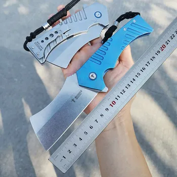 SHOOZIZ HAN318 сгъваем нож от стомана 8Cr13MoV открит на къмпинг, лов и туризъм EDC инструмент, носещи Дръжка от неръждаема стомана Джобен нож