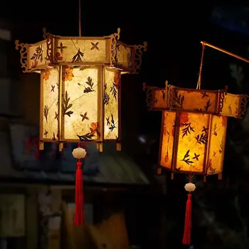 Китайски Стил с Ръчно изработени Фенери Дървена Хартиен Фенер Висящ Лампа САМ Материал Осъществяване Фестивални Украса