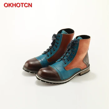 OKHOTCN/ Ежедневни мъжки обувки; цветни обувки Martin в британския стил, ръчно изработени от естествена кожа, дантела; мъжки ботильоны от волска кожа; Реколта обувки