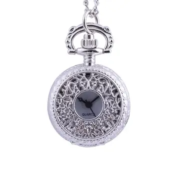 Тенденцията ретро сребърен гравиране модел сребърна отворена кутията джобен часовник с каишка верижка мъжки и женски аксесоари