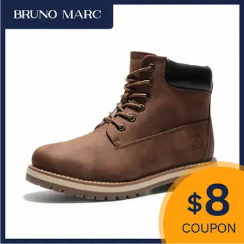 Мъжки класически зимни улични обувки Bruno Марк, топли работни обувки за студено време, удобна мода за мъже брандираната зимни кожени обувки